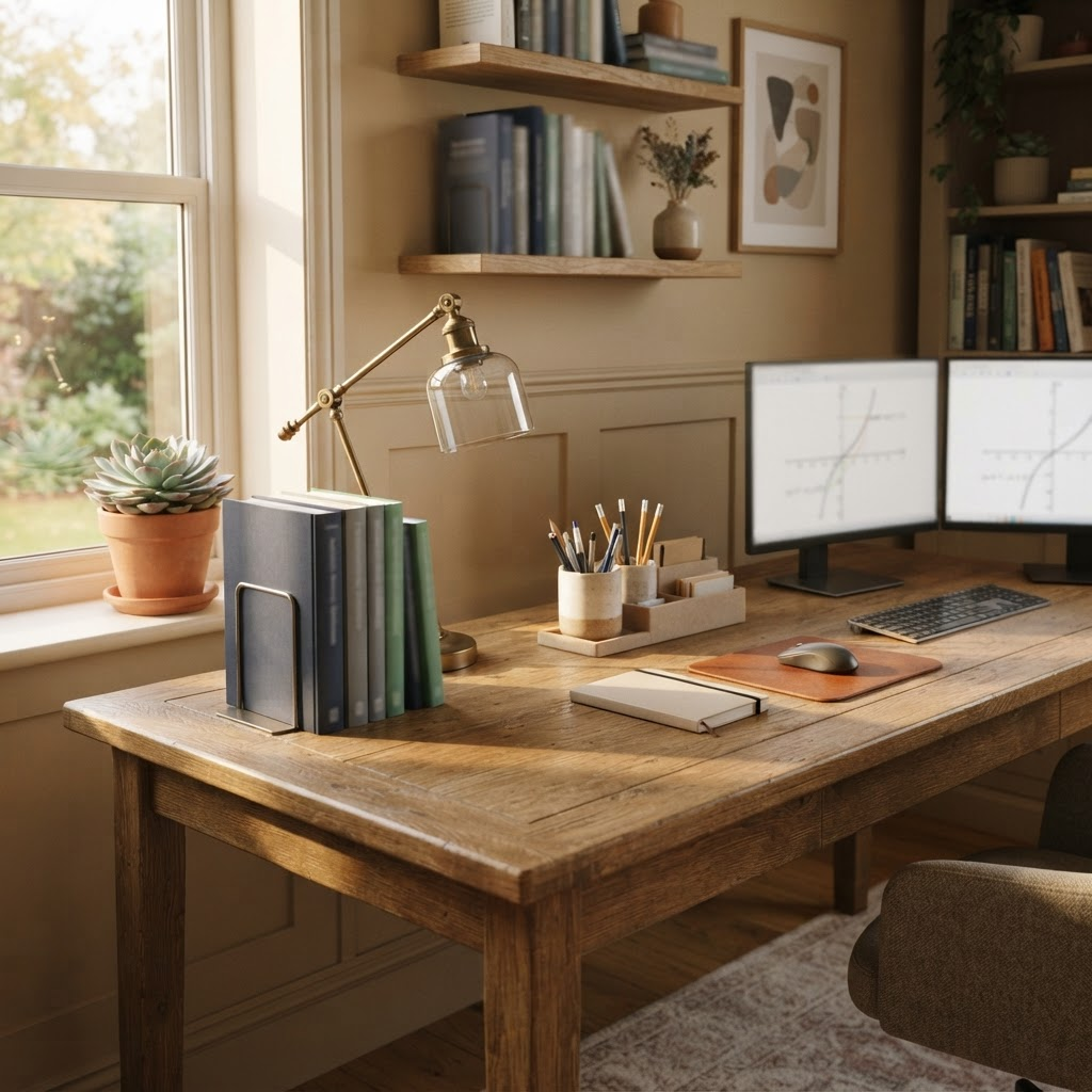 A quiet home study space set up for Maths tutoring