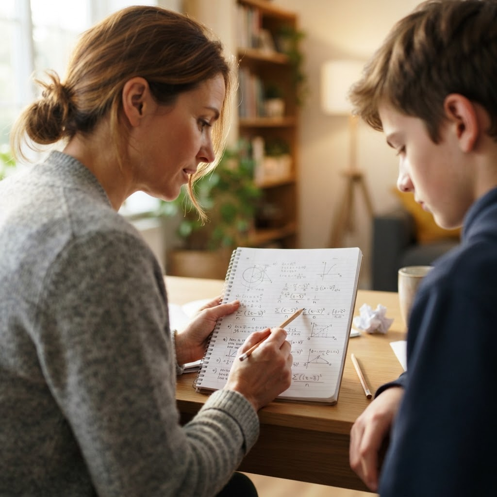 Tutor explaining a worked example to a student